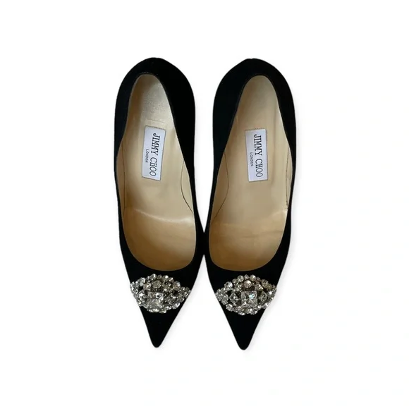 Jimmy Choo 100 Embellished Suede Pump Black - Picture 7 of 8